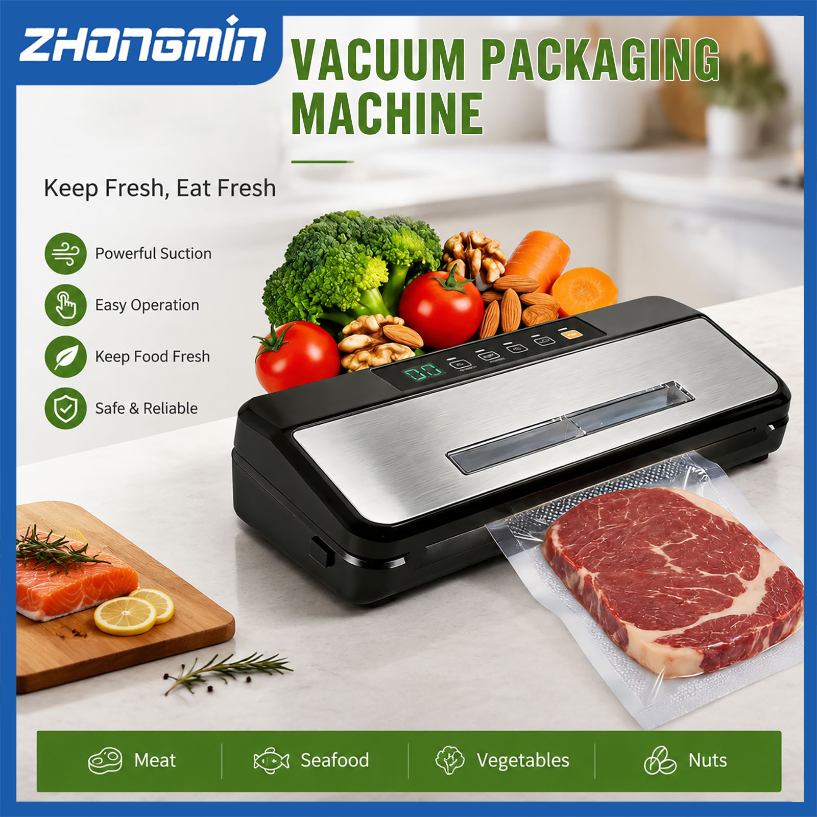 Food Vacuum Sealer Machine - ZM-VS6608X Multifunctional Vacuum Sealer Machine 110V